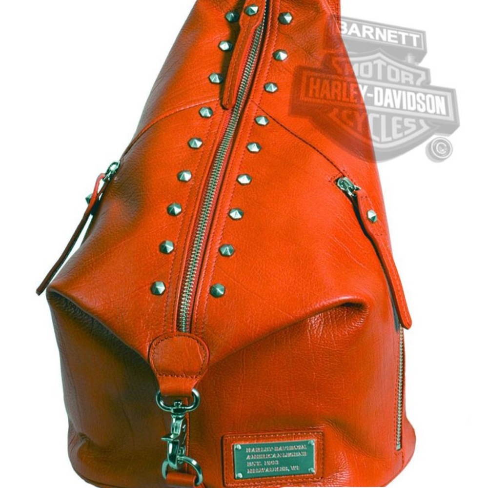 Wanted: Harley-Davidson Orange Leather Backpack with Studded Details